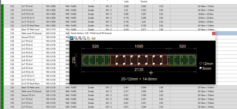 RCDC: shear-wall reinforcement and section detail
